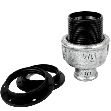 E27-Fassungsset aus Bakelit auf Fitting mit Innengewinde 1/2'' (15x21mm) aus verzinktem Temperguss
