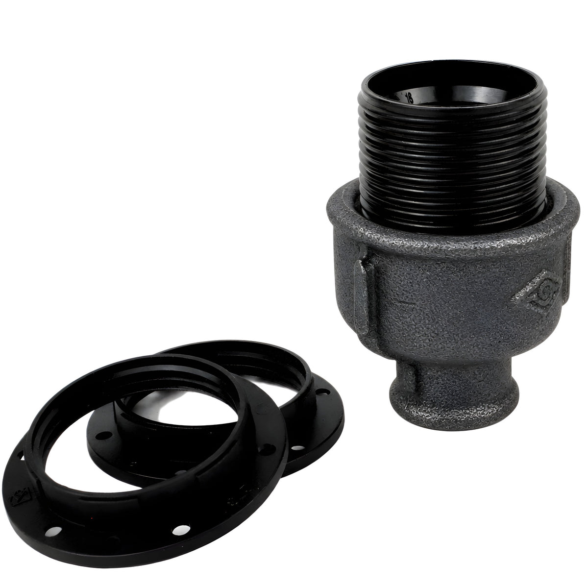 E27-Fassungsset aus Bakelit auf Fitting mit Innengewinde 1/2'' (15x21mm) aus schwarzem Temperguss (Eco)