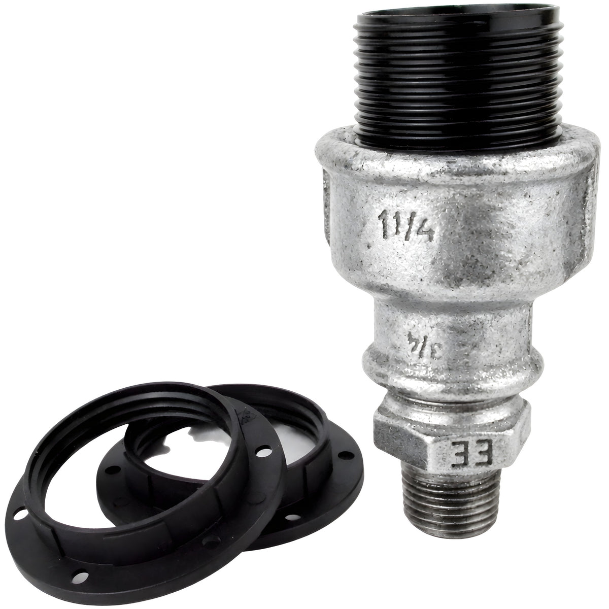 E27-Fassungsset aus Bakelit auf Fitting mit Außengewinde 1/2'' (15x21mm) aus verzinktem Temperguss