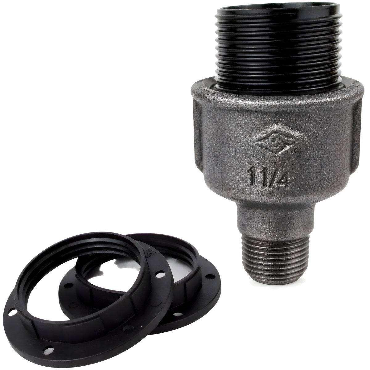 E27-Fassungsset aus Bakelit auf Fitting mit Außengewinde 1/2'' (15x21mm) aus schwarzem Temperguss (Eco)