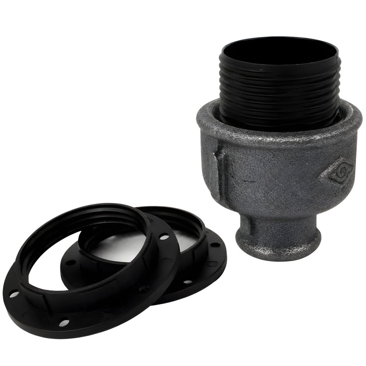 E27-Fassungsset aus Thermoplast auf Fitting mit Innengewinde 1/2'' (15x21mm) aus schwarzem Temperguss (Eco)