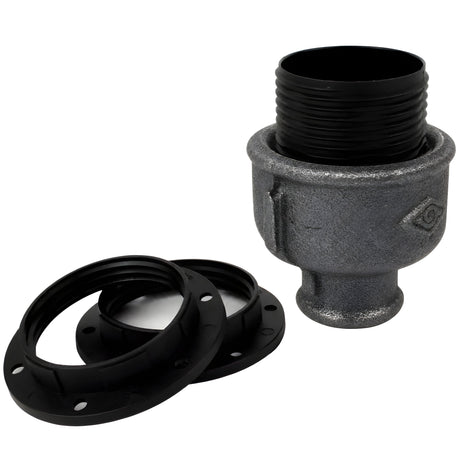 E27-Fassungsset aus Thermoplast auf Fitting mit Innengewinde 1/2'' (15x21mm) aus schwarzem Temperguss (Eco)