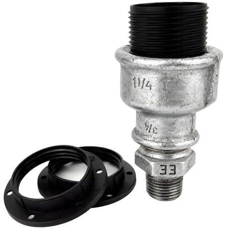 E27-Fassungsset aus Thermoplast auf Fitting mit Außengewinde 1/2'' (15x21mm) aus verzinktem Temperguss