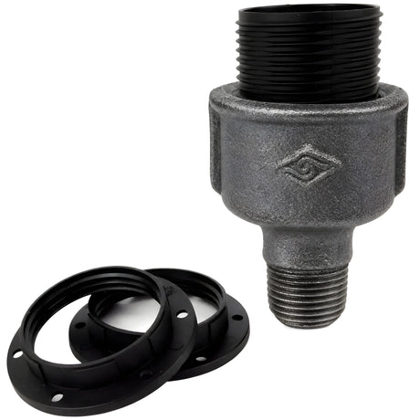 E27-Fassungsset aus Thermoplast auf Fitting mit Außengewinde 1/2'' (15x21mm) aus schwarzem Temperguss (Eco)