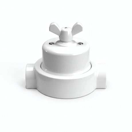 Porzellan-Wechselschalter-Set mit Flügelmutter und Sockel — Weiß / Weiß / 2 Auslässe in Reihe