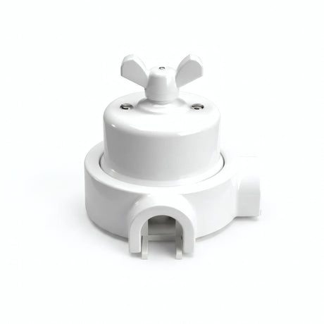 Porzellan-Wechselschalter-Set mit Flügelmutter und Sockel — Weiß / Weiß / 2 Auslässe