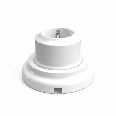 Wandsteckdose mit Sockel aus Porzellan – Set — Schuko 2P+T 16 A / Weiß / Flach Ø 100 mm