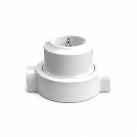 Wandsteckdose mit Sockel aus Porzellan – Set — Schuko 2P+T 16 A / Weiß / 2 Auslässe in Reihe
