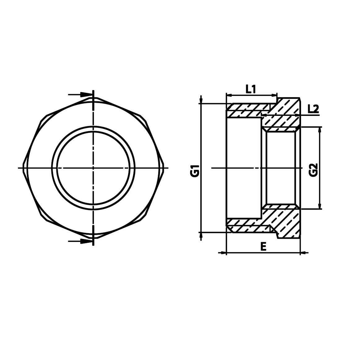 Dessin technique coté : Réduction simple M/F laiton (réf. 1241)