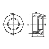 Dessin technique coté : Réduction simple M/F laiton (réf. 1241)