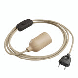 Textilkabel aus Jute mit Holzfassung und Stecker, weitere Ansicht
