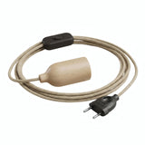 Textilkabel aus Jute mit Holzfassung und Stecker, weitere Seitenansicht