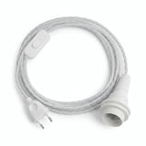Lampe mit verdrilltem Textilkabel, Baumwolle Optisch Weiß, Fassung E14 mit Schirmringen