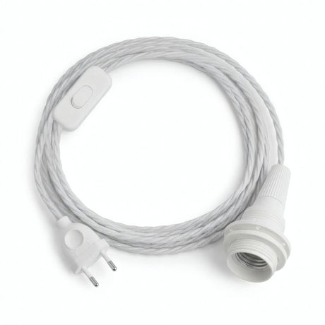 Lampe mit verdrilltem Textilkabel, Baumwolle Optisch Weiß, Fassung E14 mit Schirmringen