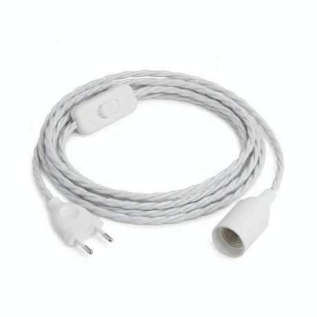 Lampe mit verdrilltem Textilkabel, Baumwolle Optisch Weiß, Fassung E14
