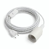 Lampe mit verdrilltem Textilkabel, Baumwolle Optisch Weiß, Fassung E27