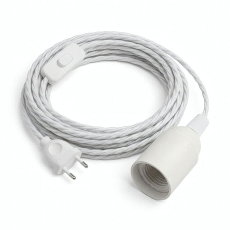Lampe mit verdrilltem Textilkabel, Baumwolle Optisch Weiß, Fassung E27