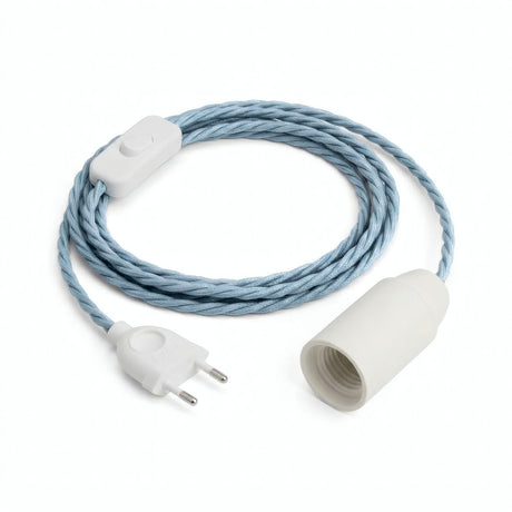 Lampe mit verdrilltem Textilkabel, Baumwolle Ozeanblau, Fassung E14