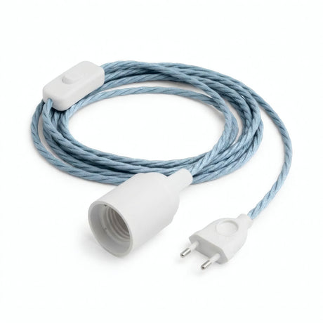 Lampe mit verdrilltem Textilkabel, Baumwolle Ozeanblau, Fassung E27