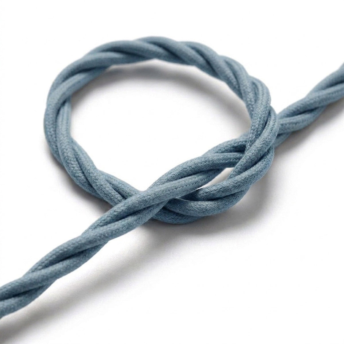 Nahaufnahme des verdrillten Textilkabels, Baumwolle Ozeanblau