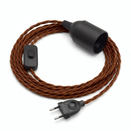 Lampe mit verdrilltem Textilkabel, Baumwolle Zimtbraun, Fassung E27