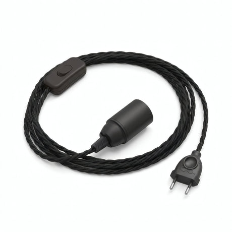 Lampe mit verdrilltem Textilkabel, Baumwolle Anthrazitschwarz, Fassung E14