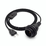 Lampe mit verdrilltem Textilkabel, Baumwolle Anthrazitschwarz, Fassung E27 mit Schirmringen