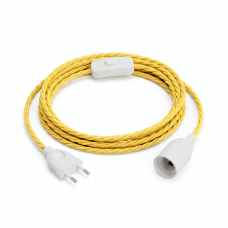 Lampe mit verdrilltem Textilkabel, Seideneffekt Maisgelb, Fassung E14