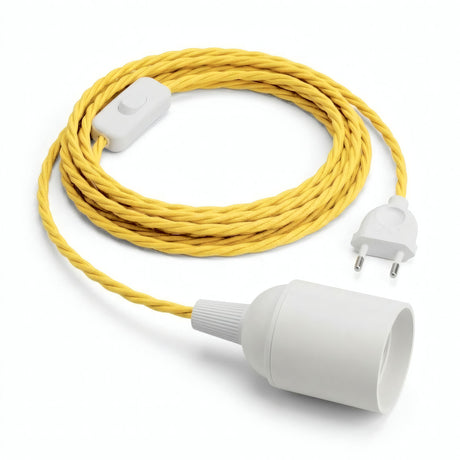 Lampe mit verdrilltem Textilkabel, Seideneffekt Maisgelb, Fassung E27