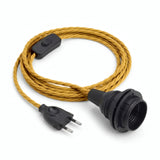 Lampe mit verdrilltem Textilkabel, Seideneffekt Senfgelb, Fassung E27 mit Schirmringen