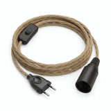 Lampe mit verdrilltem Textilkabel, Jute Natur, Fassung E14
