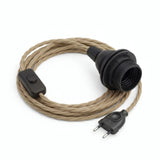 Lampe mit verdrilltem Textilkabel, Jute Natur, Fassung E27 mit Schirmringen