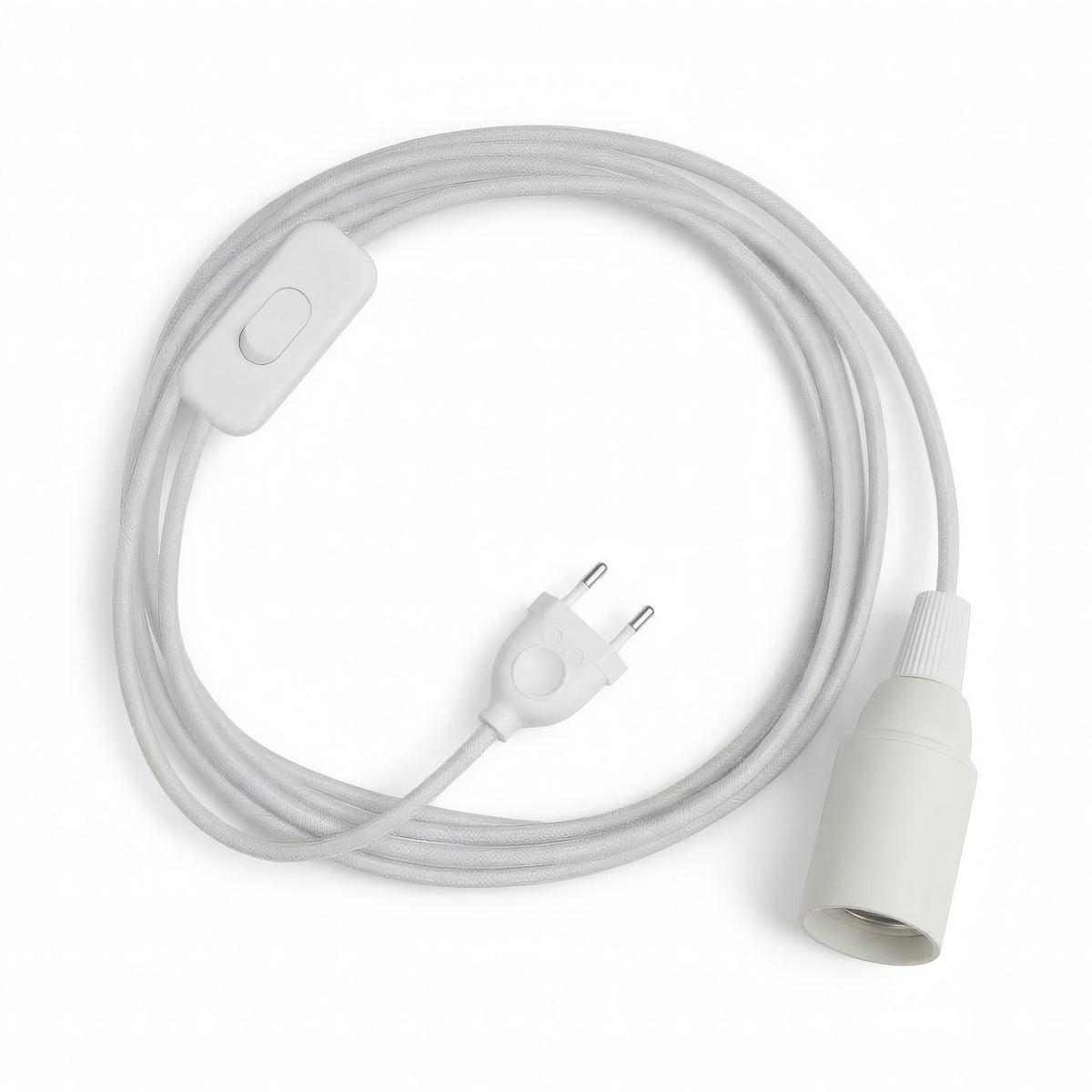 Lampe mit einfarbigem Textilkabel, Baumwolle Optisch Weiß, Fassung E14