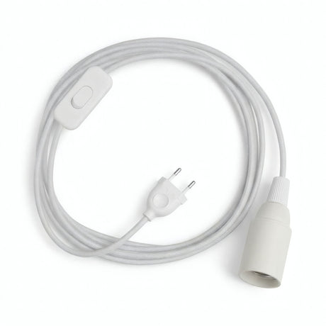 Lampe mit einfarbigem Textilkabel, Baumwolle Optisch Weiß, Fassung E14