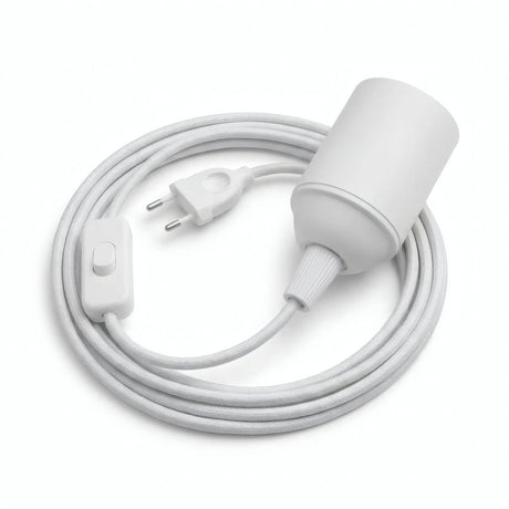 Lampe mit einfarbigem Textilkabel, Baumwolle Optisch Weiß, Fassung E27