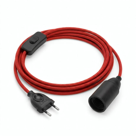 Lampe mit einfarbigem Textilkabel, Baumwolle Feuerrot, Fassung E14