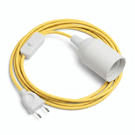 Lampe mit einfarbigem Textilkabel, Seideneffekt Maisgelb, Fassung E27