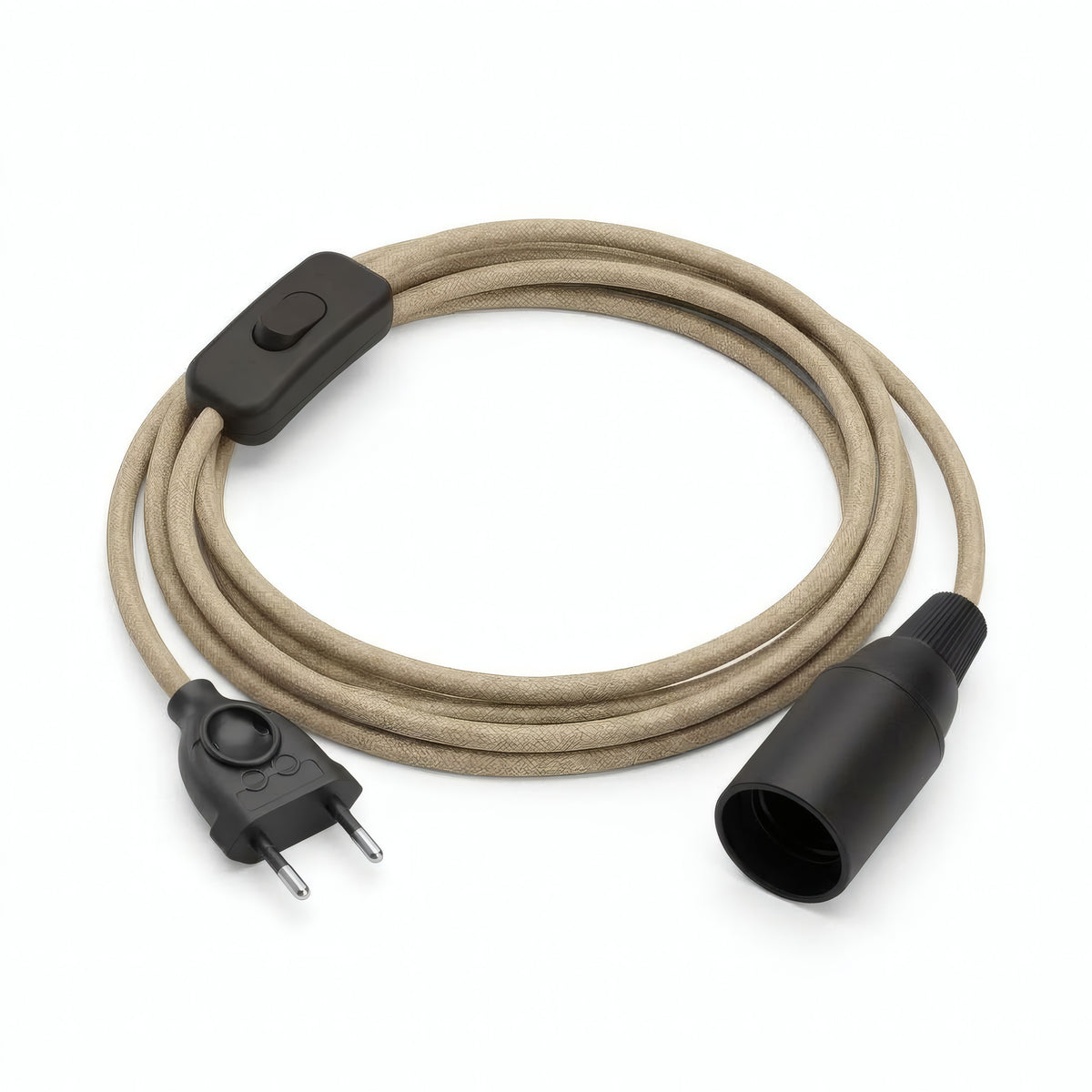 Lampe mit einfarbigem Textilkabel, Jute Natur, Fassung E14
