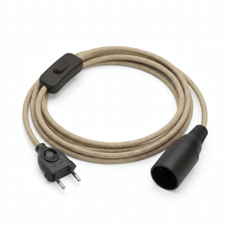 Lampe mit einfarbigem Textilkabel, Jute Natur, Fassung E14