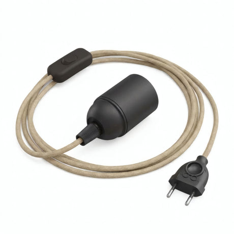 Lampe mit einfarbigem Textilkabel, Jute Natur, Fassung E27