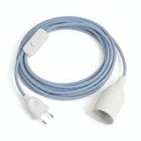 Lampe mit Zickzack-Textilkabel, Baumwoll-Leinen Stewardblau und Beige, Fassung E27
