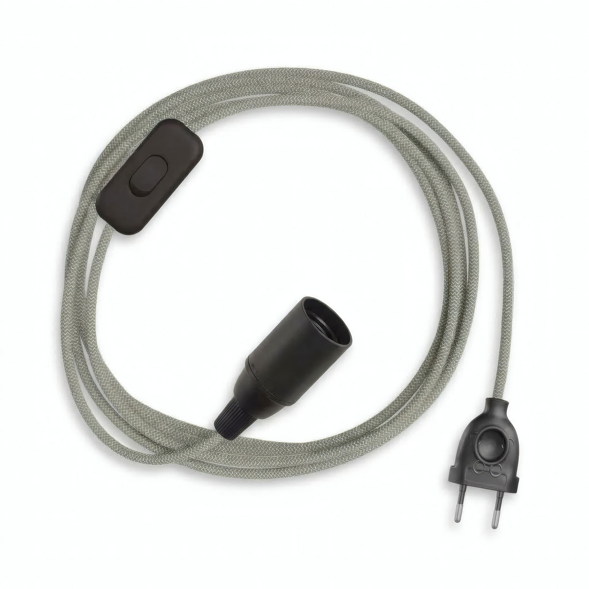 Lampe mit Zickzack-Textilkabel, Baumwoll-Leinen Anthrazitgrau und Beige, Fassung E14