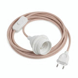 Lampe mit Zickzack-Textilkabel, Baumwoll-Leinen Altrosa und Beige, Fassung E27 mit Schirmringen