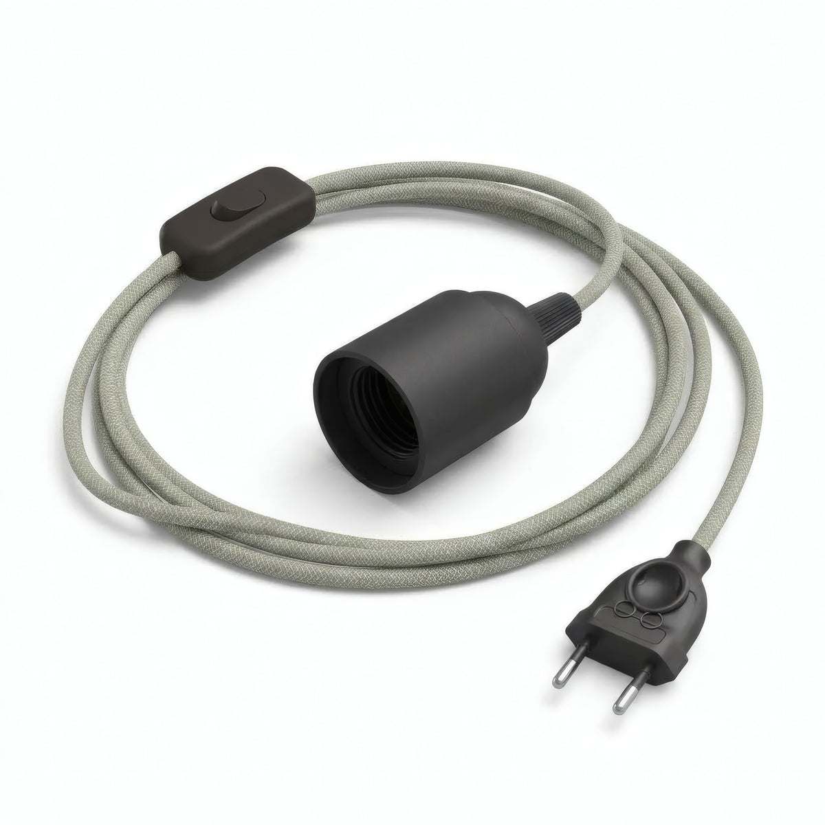 Lampe mit Zickzack-Textilkabel, Baumwoll-Leinen Thymiangrün und Beige, Fassung E27