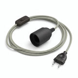 Lampe mit Zickzack-Textilkabel, Baumwoll-Leinen Thymiangrün und Beige, Fassung E27