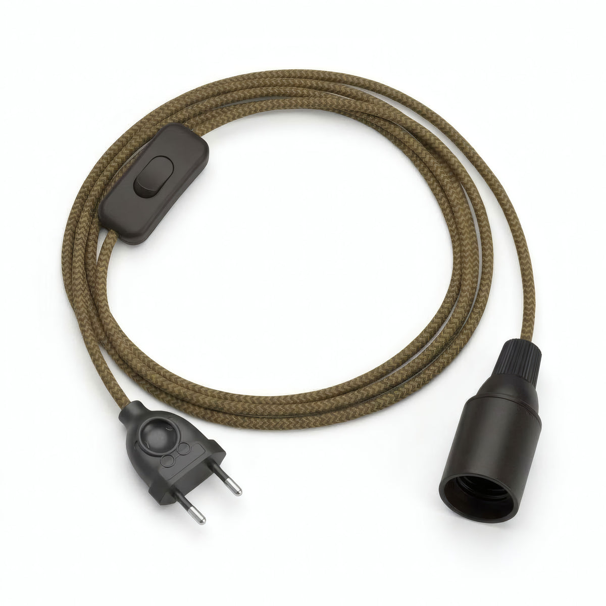 Lampe mit Zickzack-Textilkabel, Baumwolle Goldhonig und Anthrazitgrau, Fassung E14