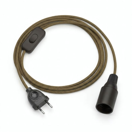 Lampe mit Zickzack-Textilkabel, Baumwolle Goldhonig und Anthrazitgrau, Fassung E14