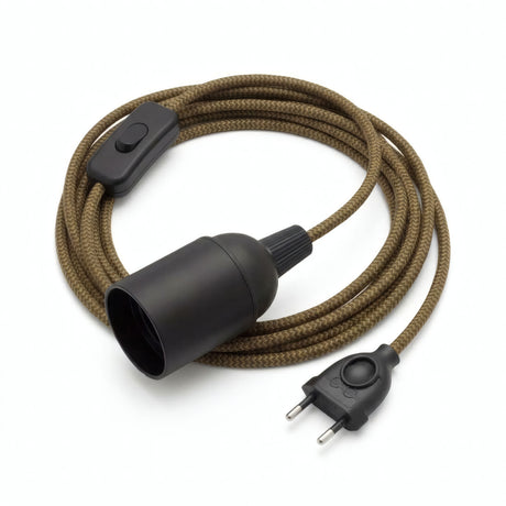 Lampe mit Zickzack-Textilkabel, Baumwolle Goldhonig und Anthrazitgrau, Fassung E27
