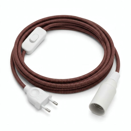 Lampe mit Zickzack-Textilkabel, Baumwolle Feuerrot und Steingrau, Fassung E14