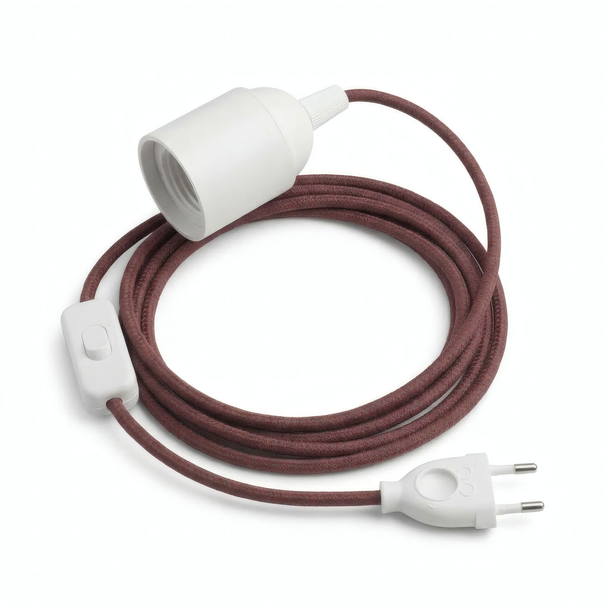 Lampe mit Zickzack-Textilkabel, Baumwolle Feuerrot und Steingrau, Fassung E27